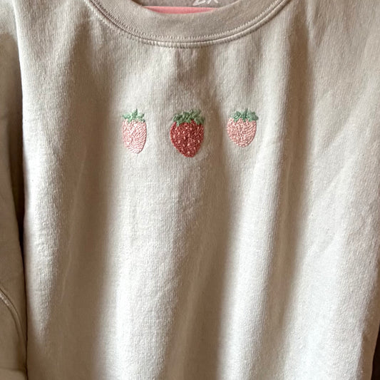Strawberry embroidered crewneck