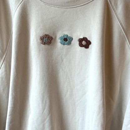 Brown and teal flowers crewneck