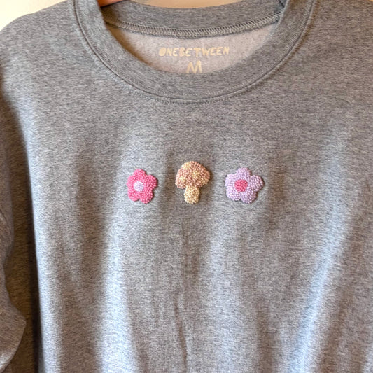 Pink and purple flower/mushroom crewneck
